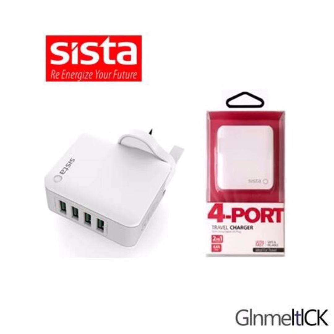 SISTA 4-PORT (4.4A) 2IN1 TRAVEL CHARGER WITH DETACHABLE UK PIUG (REDAY STOCK)